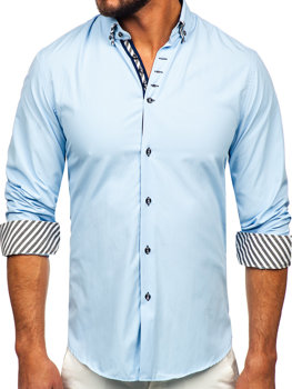 Vyriški marškiniai ilgomis rankovėmis šviesiai mėlyni Bolf 3762