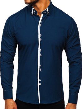 Vyriški marškiniai ilgomis rankovėmis tamsiai mėlyni Bolf 1721-1