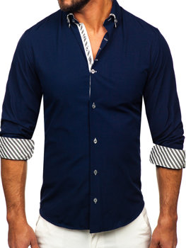 Vyriški marškiniai ilgomis rankovėmis tamsiai mėlyni Bolf 3762