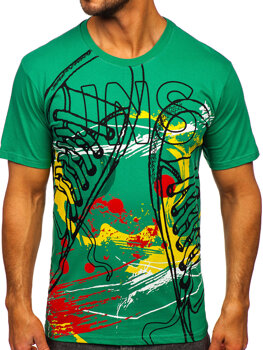 Vyriški medvilniniai marginti marškinėliai Žalias Bolf 143000