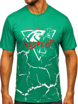 Vyriški medvilniniai marginti marškinėliai Žalias Bolf 5035