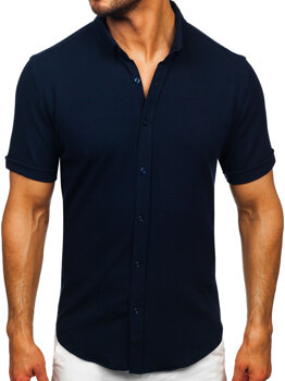 Vyriški muslino marškinėliai trumpomis rankovėmis Tamsiai mėlyna Bolf 2013
