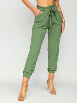 Žalios moteriškos medžiaginės jogger kelnės Bolf W5076