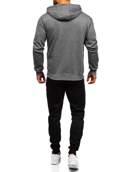 Antracito spalvos vyriškas sportinis komplektas, džemperis su gobtuvu užsegamu užtrauktuku Bolf D004