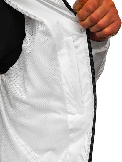 Balta vyriška demisezoninė sportinė striukė su gobtuvu Bolf 6172