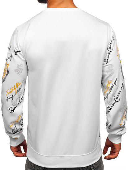 Baltas vyriškas džemperis be gobtuvo su paveikslėliu Bolf 8B1106