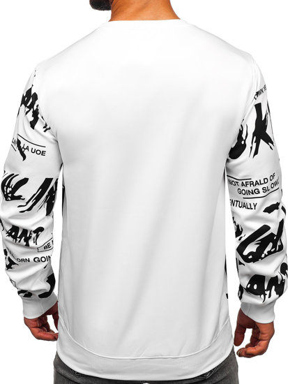 Baltas vyriškas džemperis be gobtuvo su paveikslėliu Bolf 8B1107