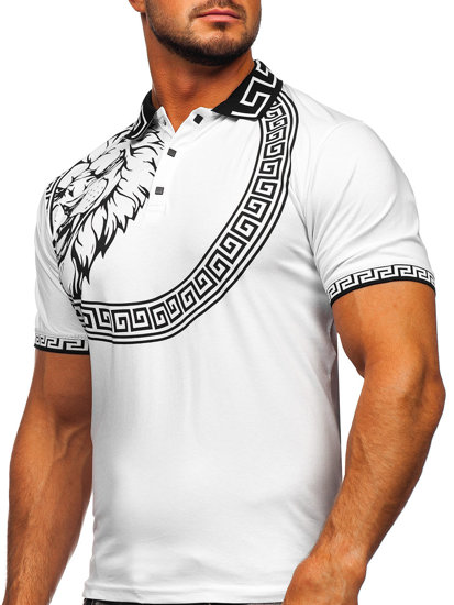 Balti vyriški polo marškinėliai su paveikslėliu Bolf 2496