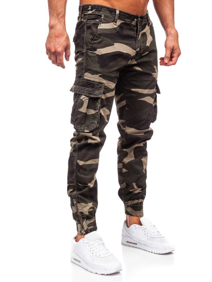 Chaki vyriškos džinsinės jogger cargo camo kelnės Bolf J685