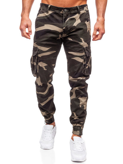 Chaki vyriškos džinsinės jogger cargo camo kelnės Bolf J685