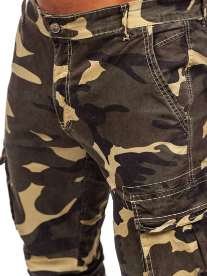 Chaki vyriškos džinsinės jogger cargo camo kelnės Bolf Z811