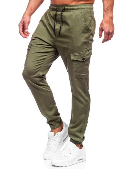 Chaki vyriškos medžiaginės jogger cargo kelnės Bolf 384A