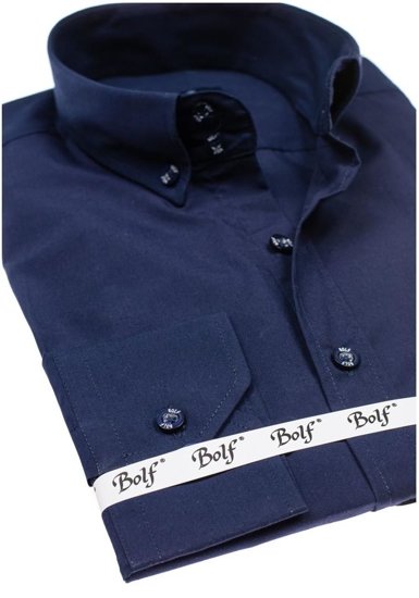 Elegantiški vyriški marškiniai ilgomis rankovėmis, tamsiai mėlyni Bolf 5821-1