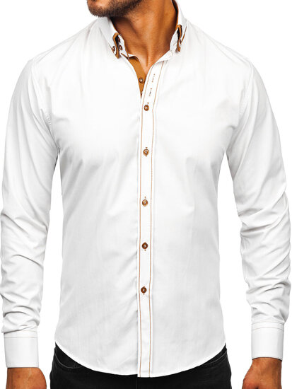 Elegentiški vyriški marškiniai ilgomis rankovėmis balti Bolf 3703