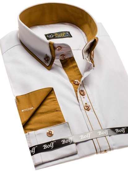 Elegentiški vyriški marškiniai ilgomis rankovėmis balti Bolf 3703