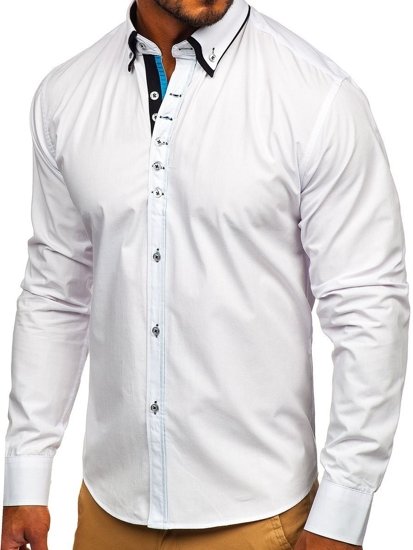 Elegentiški vyriški marškiniai ilgomis rankovėmis balti Bolf 3708