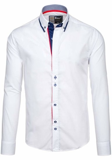 Elegentiški vyriški marškiniai ilgomis rankovėmis balti Bolf 6857
