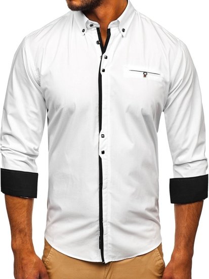 Elegentiški vyriški marškiniai ilgomis rankovėmis balti Bolf 7720