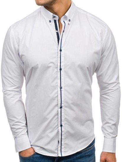 Elegentiški vyriški marškiniai ilgomis rankovėmis balti Bolf 7726
