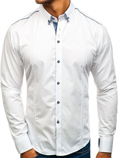 Elegentiški vyriški marškiniai ilgomis rankovėmis balti Bolf 8821