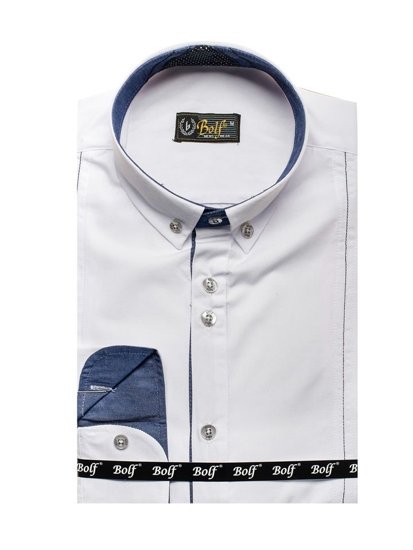 Elegentiški vyriški marškiniai ilgomis rankovėmis balti Bolf 8822