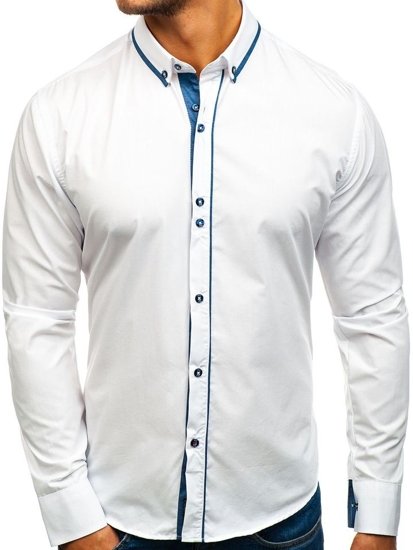 Elegentiški vyriški marškiniai ilgomis rankovėmis balti Bolf 8823