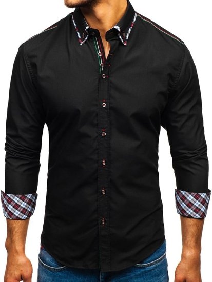 Elegentiški vyriški marškiniai ilgomis rankovėmis juodi Bolf 2701