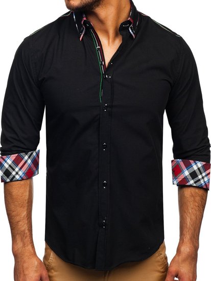 Elegentiški vyriški marškiniai ilgomis rankovėmis juodi Bolf 2705