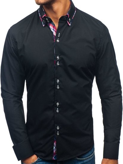 Elegentiški vyriški marškiniai ilgomis rankovėmis juodi Bolf 2712