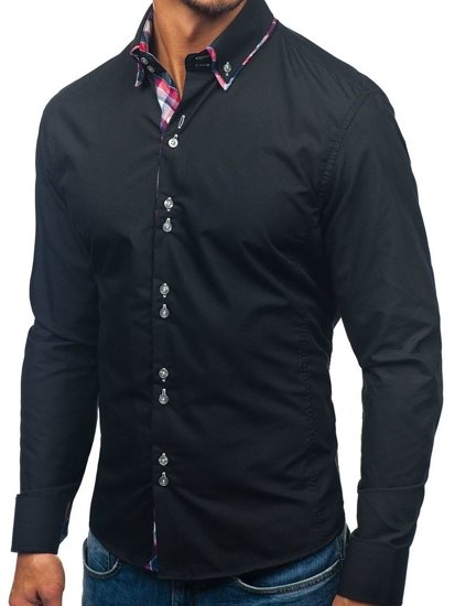Elegentiški vyriški marškiniai ilgomis rankovėmis juodi Bolf 2712