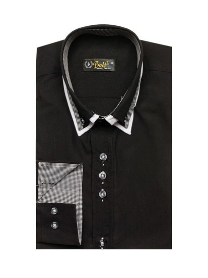 Elegentiški vyriški marškiniai ilgomis rankovėmis juodi Bolf 3704-1