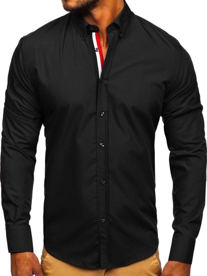 Elegentiški vyriški marškiniai ilgomis rankovėmis juodi Bolf 3713