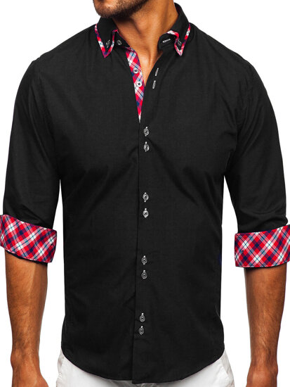 Elegentiški vyriški marškiniai ilgomis rankovėmis juodi Bolf 4704