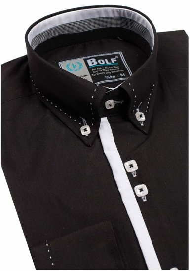Elegentiški vyriški marškiniai ilgomis rankovėmis juodi Bolf 5814
