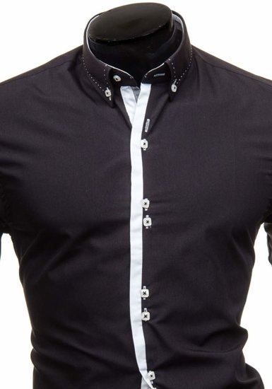 Elegentiški vyriški marškiniai ilgomis rankovėmis juodi Bolf 5814