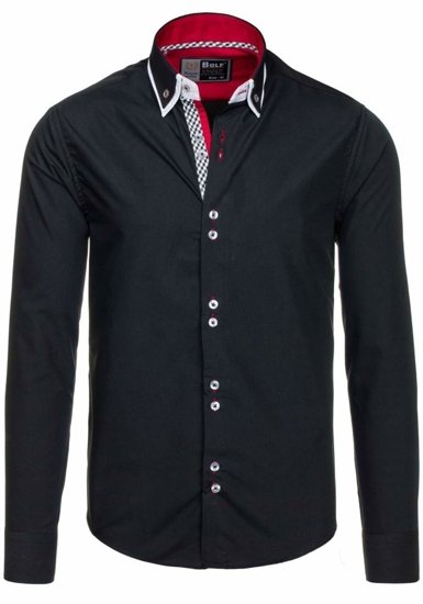 Elegentiški vyriški marškiniai ilgomis rankovėmis juodi Bolf 5818
