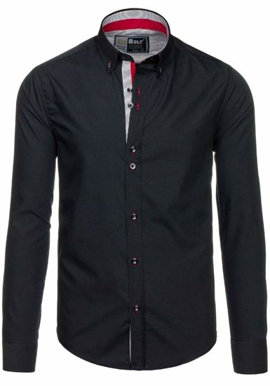 Elegentiški vyriški marškiniai ilgomis rankovėmis juodi Bolf 5819