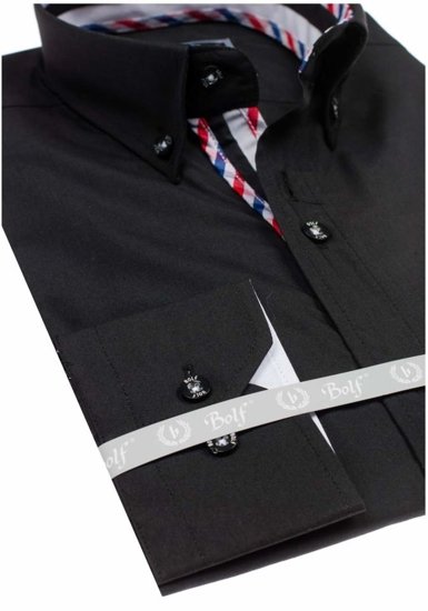 Elegentiški vyriški marškiniai ilgomis rankovėmis juodi Bolf 5820