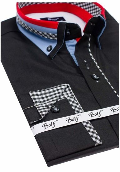 Elegentiški vyriški marškiniai ilgomis rankovėmis juodi Bolf 6874