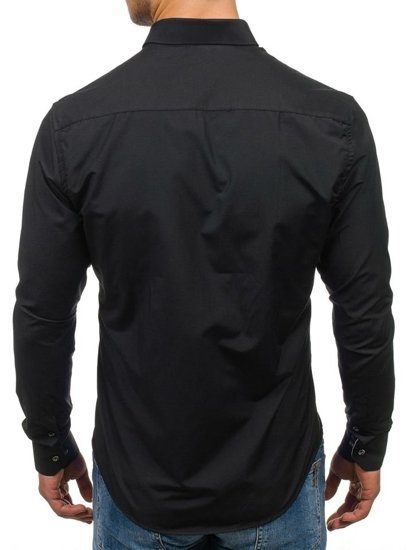 Elegentiški vyriški marškiniai ilgomis rankovėmis juodi Bolf 7722