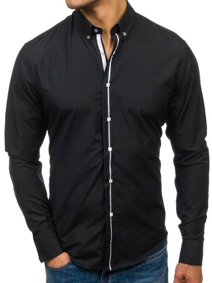 Elegentiški vyriški marškiniai ilgomis rankovėmis juodi Bolf 7726