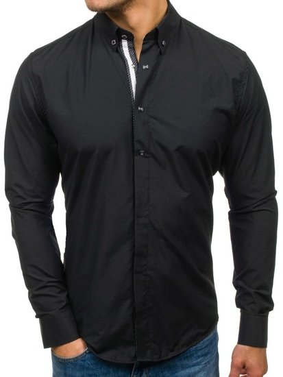 Elegentiški vyriški marškiniai ilgomis rankovėmis juodi Bolf 7727