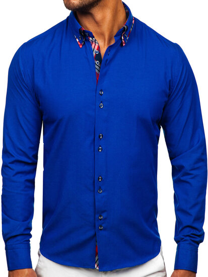 Elegentiški vyriški marškiniai ilgomis rankovėmis mėlyni Bolf 4704