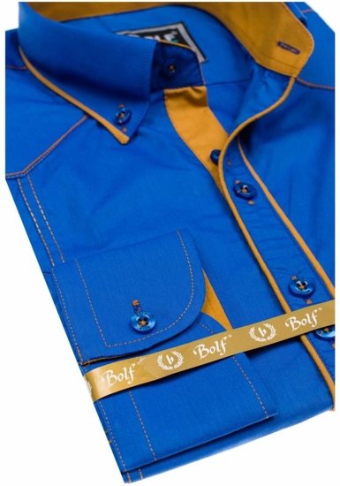 Elegentiški vyriški marškiniai ilgomis rankovėmis mėlyni Bolf 4777