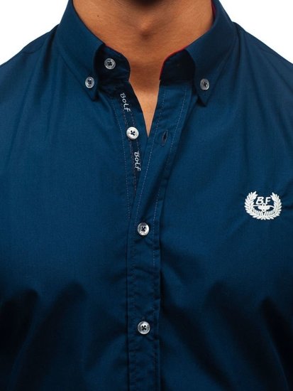 Elegentiški vyriški marškiniai ilgomis rankovėmis tamsiai mėlyni Bolf 2772