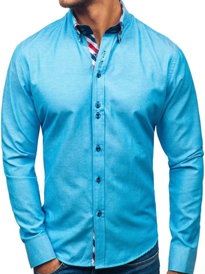 Elegentiški vyriški marškiniai ilgomis rankovėmis turkio spalvos Bolf 2759