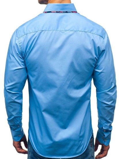 Elegentiški vyriški marškiniai ilgomis rankovėmis žydri Bolf 2712
