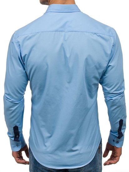 Elegentiški vyriški marškiniai ilgomis rankovėmis žydri Bolf 5811