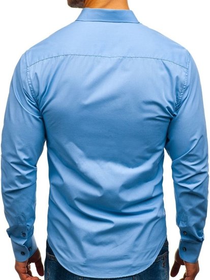 Elegentiški vyriški marškiniai ilgomis rankovėmis žydri Bolf 8822