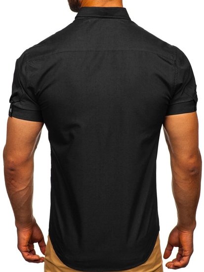Elegentiški vyriški marškiniai trumpomis rankovėmis juodi Bolf 5535